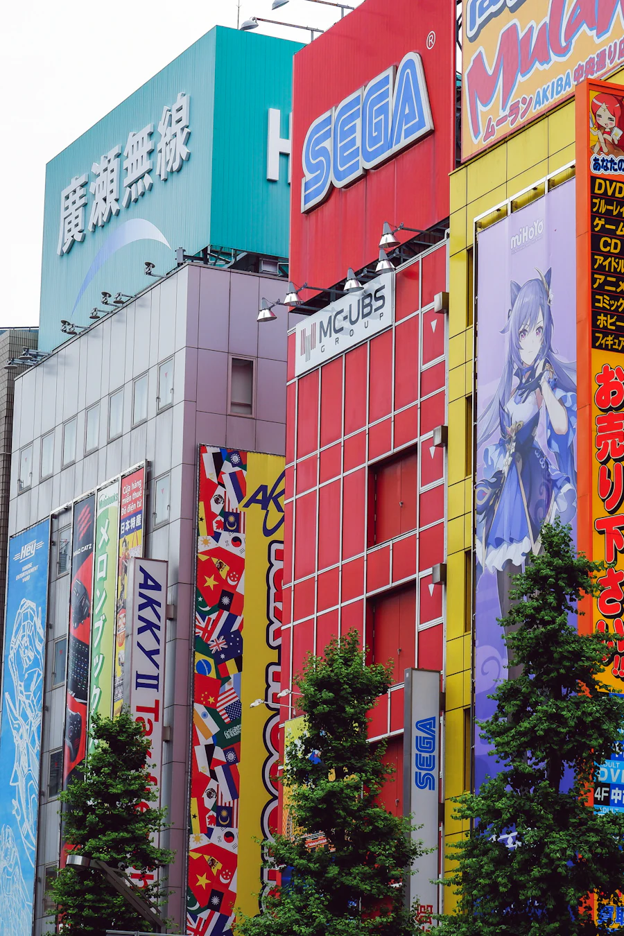 Calle de Akihabara con edificios llenos de letreros de colores