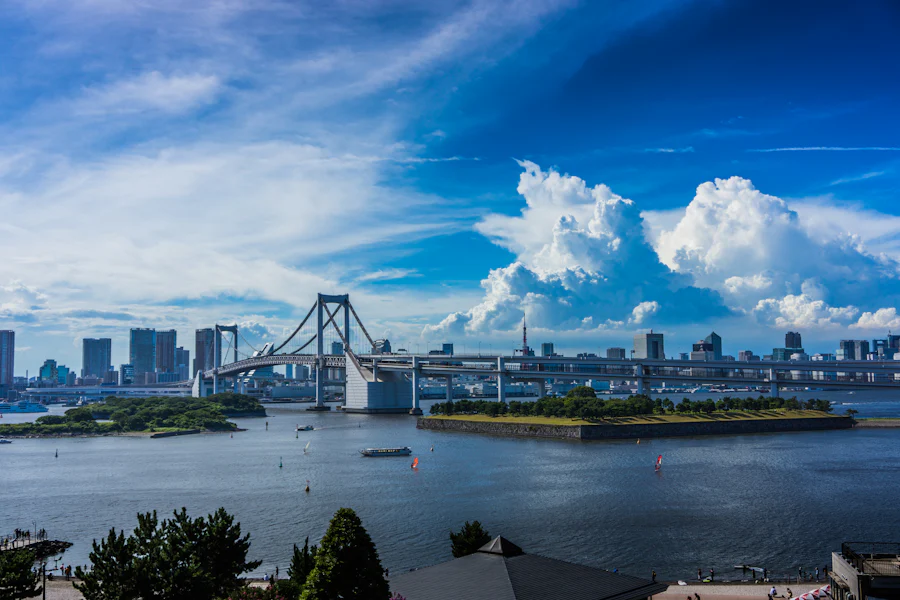 Bahía de Tokio con el puente Rainbow en Odaiba